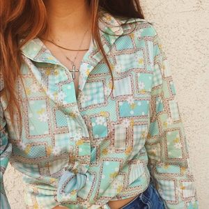 Vintage USA Mint Pastel Floral Button Up Shirt XS